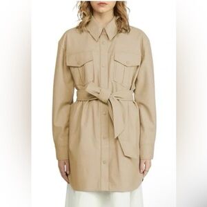 Women’s Vegan Leather Jacket Belted Tan Cream Pockets New S NVLT Anthropologie